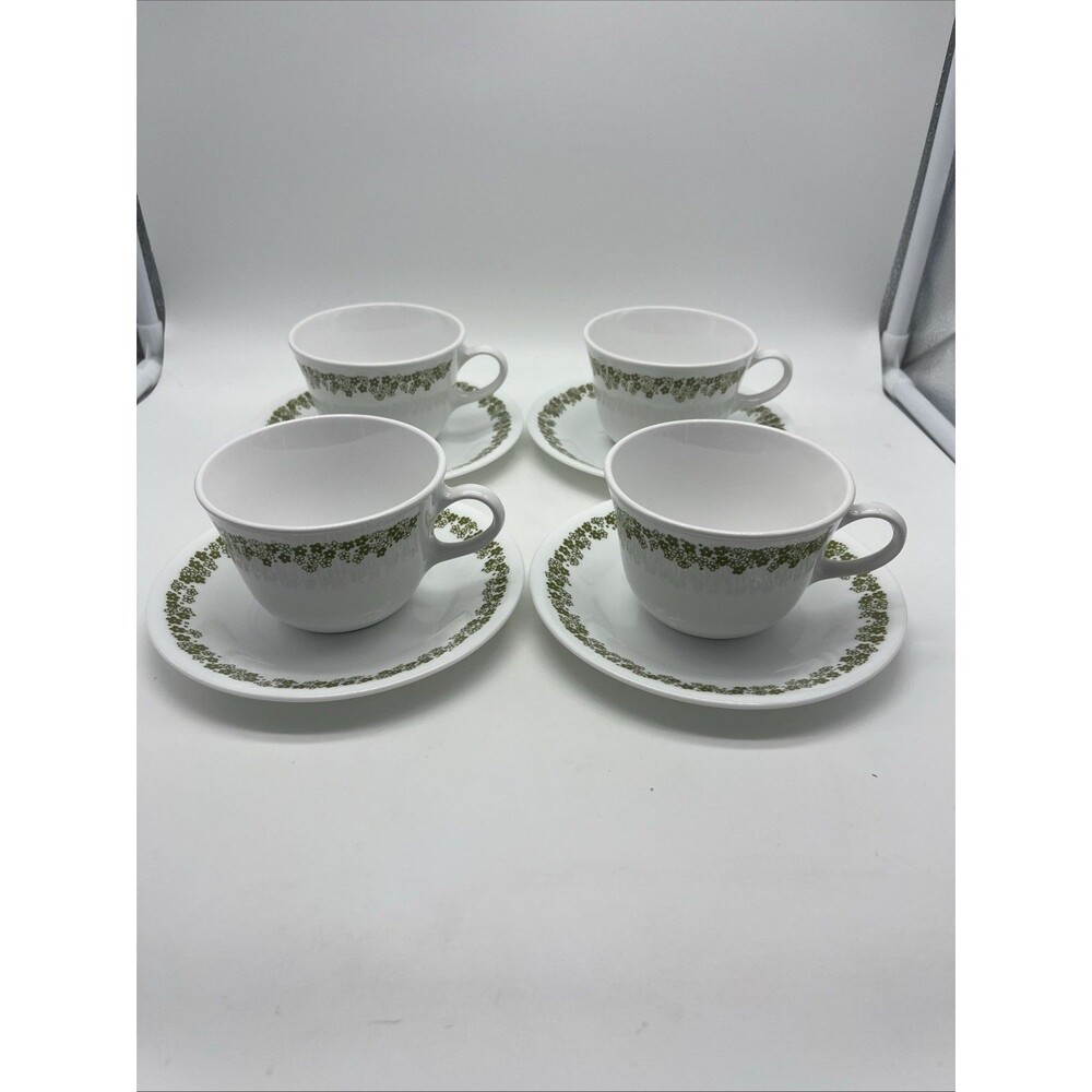 Corelle Green Crazy Daisy Coffee/Tea Mugs/Cups and Saucers, Set Of 4